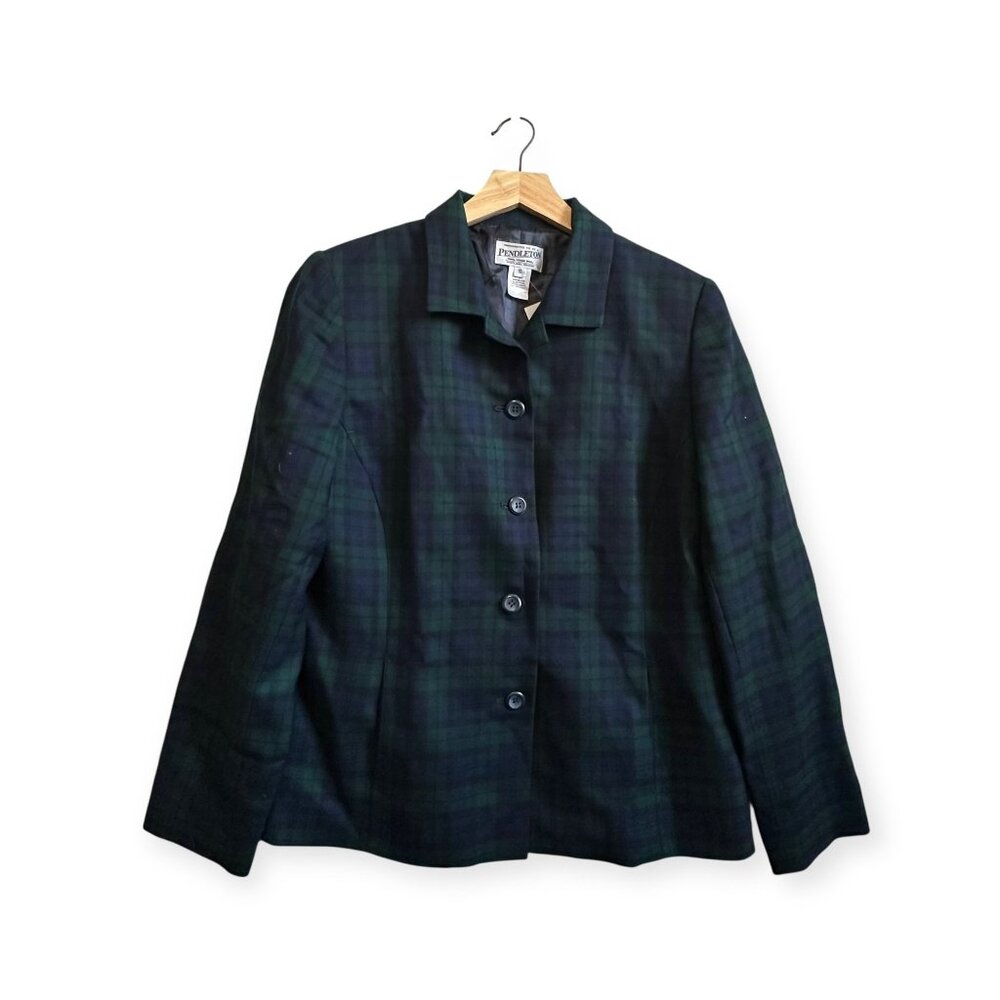 Pendleton Blackwatch Plaid Wool Blazer Jacket Women 10 NWT Virgin Wool Classic